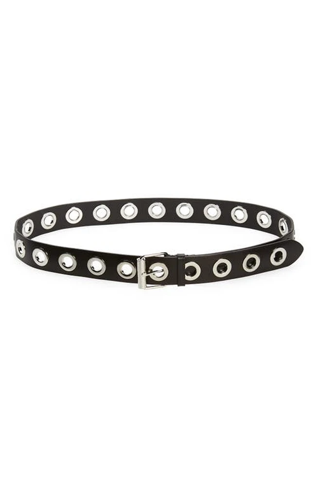 AllSaints Eyelet Leather Belt in Black/Shiny Nickel at Nordstrom, Size Small