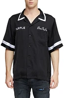 PURPLE BRAND x Blue Sky Inn Tipped Short Sleeve Button-Up Shirt Black at Nordstrom,