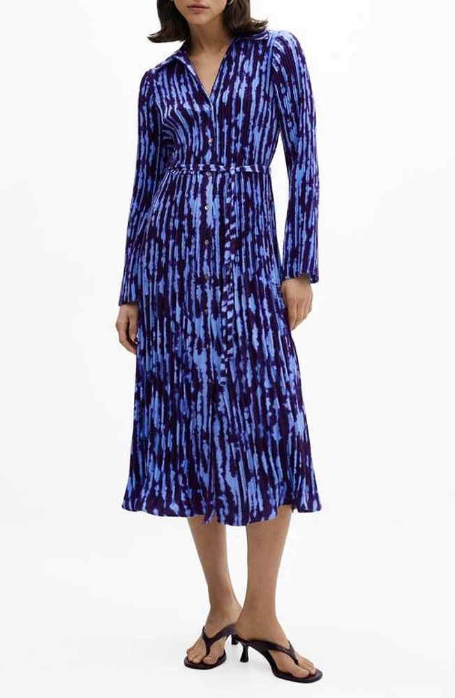 MANGO Thea Long Sleeve Shirtdress Medium Blue at Nordstrom,