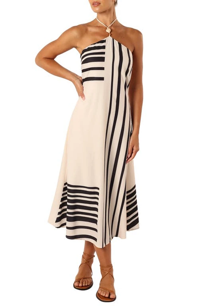 Petal & Pup Deana Stripe Halter Dress in Cream Black at Nordstrom, Size X-Small