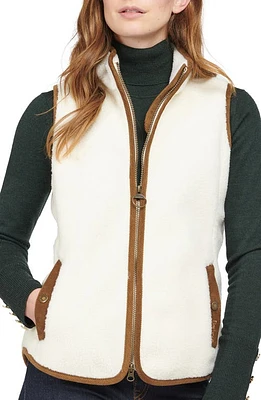 Barbour Burford Corduroy Trim Fleece Vest in Winter Pearl/Classic at Nordstrom, Size 6 Us