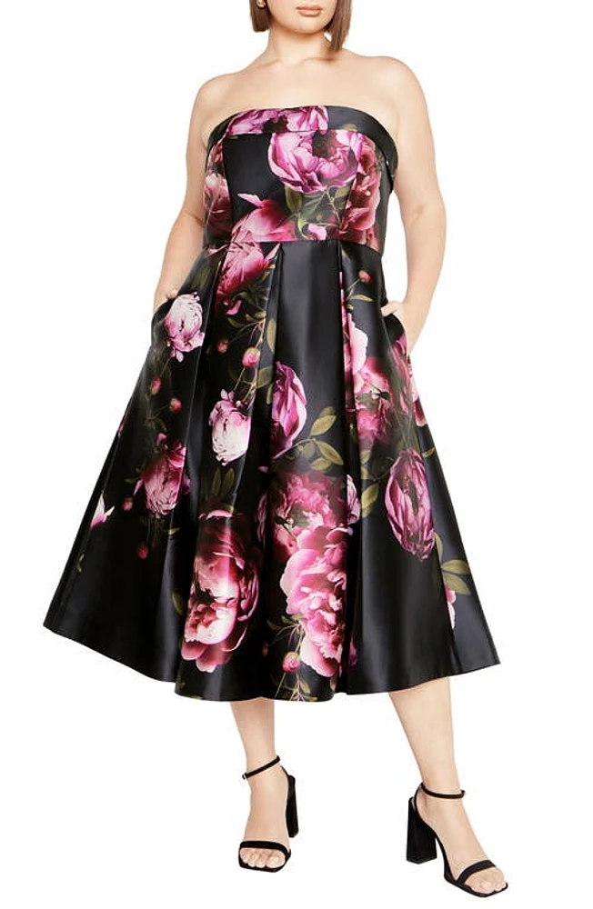 City Chic Tiffany Bloom Strapless Dress Multi at