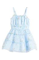 bcbg Kids' Floral Embroidered Tiered Dress Dusty Blue at Nordstrom