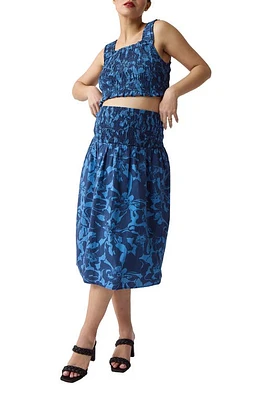 Ingrid & Isabel Smocked Cotton Poplin Maternity Crop Top Midi Skirt Tonal Bloom Riverside at Nordstrom,