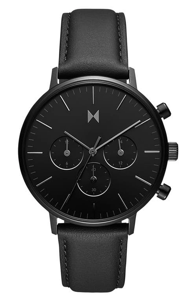 MVMT Legacy Traveler Chronograph Leather Strap Watch, 42mm in Black at Nordstrom