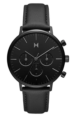 MVMT Legacy Traveler Chronograph Leather Strap Watch, 42mm in Black at Nordstrom