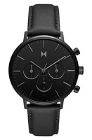 MVMT Legacy Traveler Chronograph Leather Strap Watch, 42mm in Black at Nordstrom