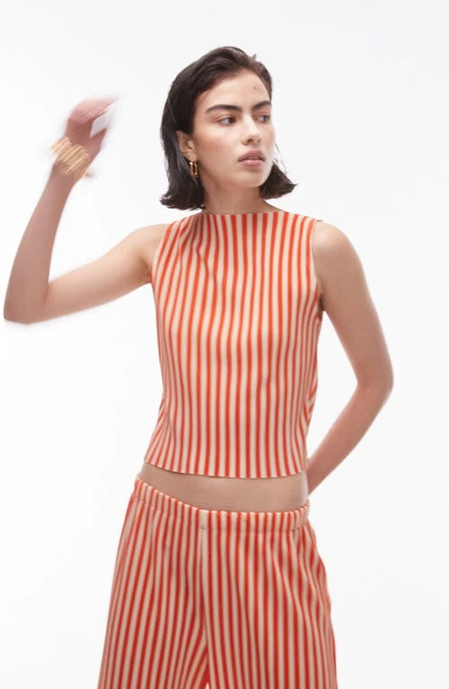 Topshop Stripe Plissé Sleeveless Top Red at Nordstrom,