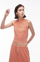 Topshop Stripe Plissé Sleeveless Top Red at Nordstrom,