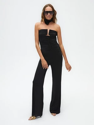 Nocturne Strapless Draped Jumpsuit in Black at Nordstrom