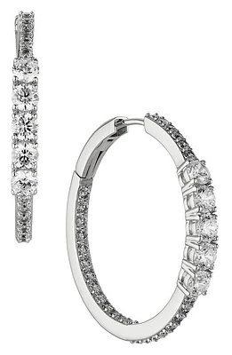 Nadri Love All Cubic Zirconia Medium Hoop Inside Out Earrings in Rhodium at Nordstrom