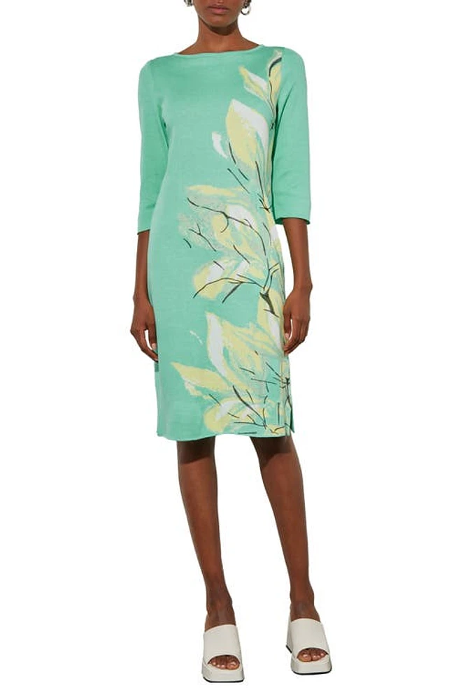 Ming Wang Botanical Jacquard Sweater Dress in Seaspray Goldfinch Black White at Nordstrom, Size Xx-Small