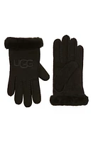 UGG(r) Logo Embroidered Suede & Genuine Shearling Gloves at Nordstrom,