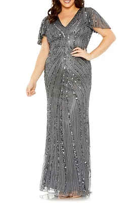 FABULOUSS BY MAC DUGGAL Embellished Flutter Sleeve Gown Pewter at Nordstrom,