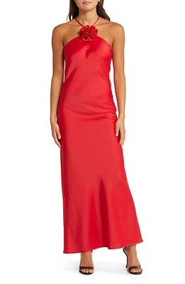 WAYF The Adele Rosette Satin Gown in Red at Nordstrom, Size Small