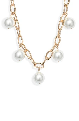 Open Edit Imitation Pearl Curb Chain Necklace in White/Gold at Nordstrom