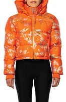 AZALEA WANG Brocade Print Crop Puffer Jacket with Removable Hood in Orange at Nordstrom, Size X-Large