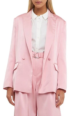 English Factory Drapey Double Breasted Satin Blazer Pink at Nordstrom,