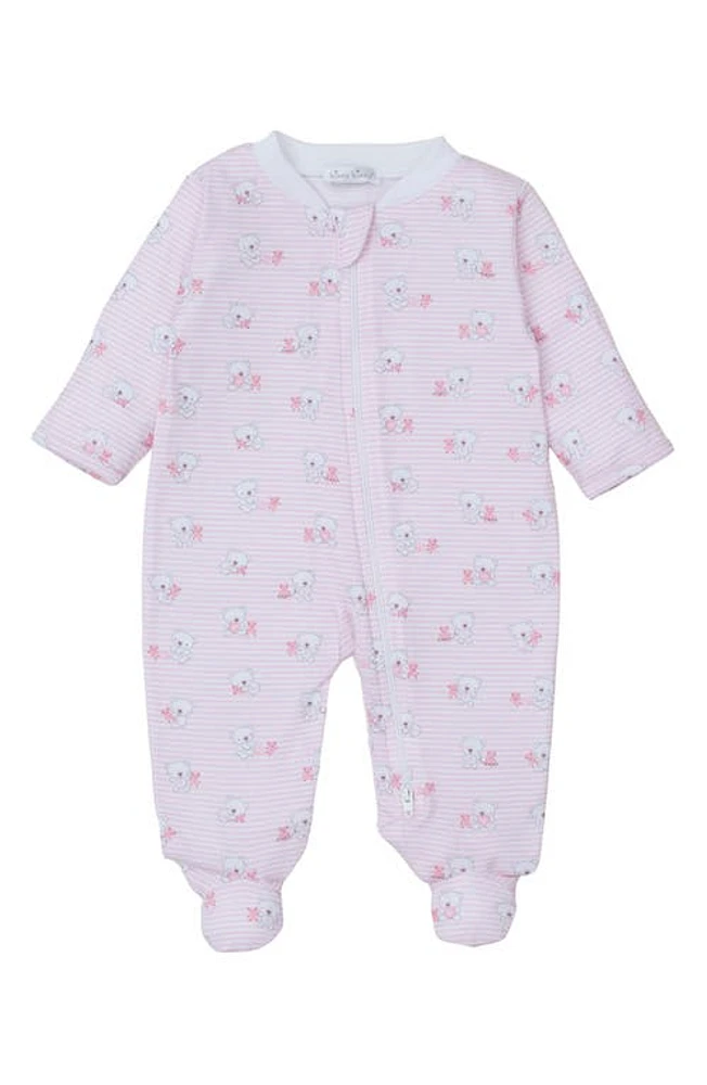 Kissy Teddy Bear Stripe Pima Cotton Zip Footie Pink at Nordstrom,