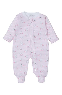 Kissy Teddy Bear Stripe Pima Cotton Zip Footie Pink at Nordstrom,