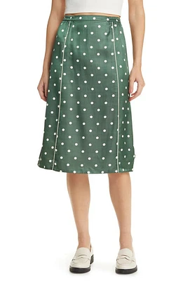 Brixton Hyde Polka Dot Satin Midi Skirt Pine Needle at Nordstrom,