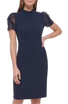 Vince Camuto Chiffon Sleeve Sheath Dress Navy at Nordstrom,