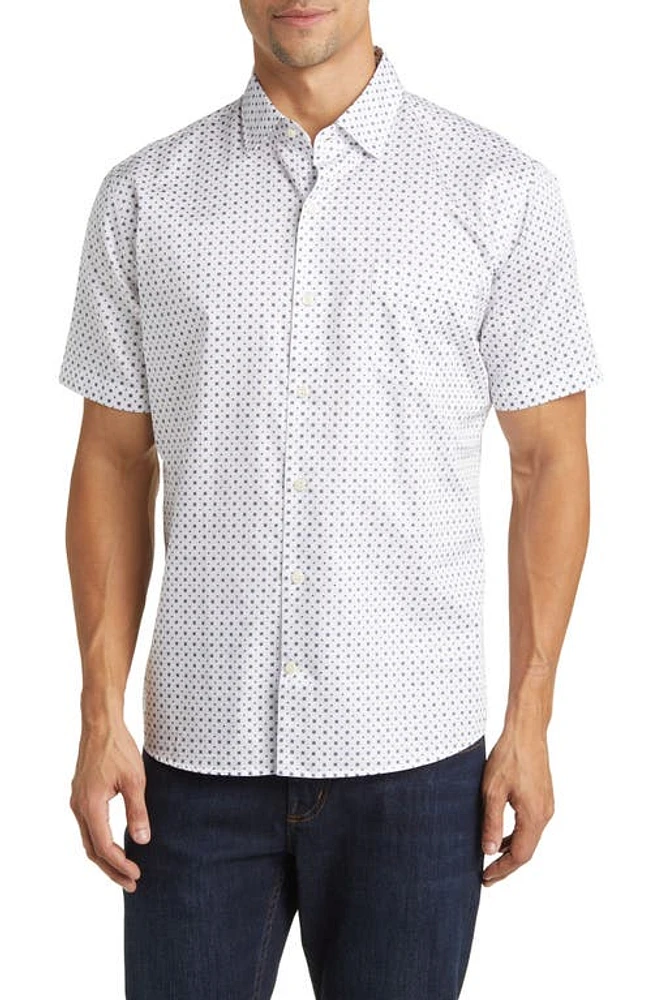 Peter Millar Lynnwood Crown Lite Foulard Print Short Sleeve Cotton Button-Up Shirt Navy at Nordstrom,