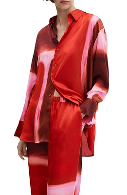 MANGO Rothko Print Satin Button-Up Shirt Red at Nordstrom,