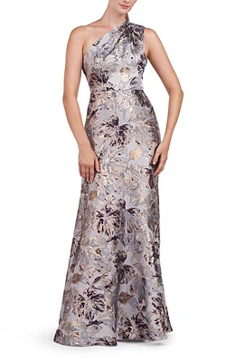 Kay Unger Gianella Floral Metallic One Shoulder Gown Lt. Chambray at Nordstrom,