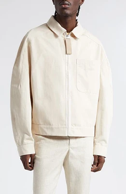 Jacquemus Le Blouson Linu Boxy Cotton & Linen Workwear Jacket Beige at Nordstrom, Us