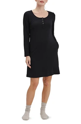 Nom Maternity Heart on My Long Sleeve Maternity/Nursing Nightgown Black at Nordstrom,