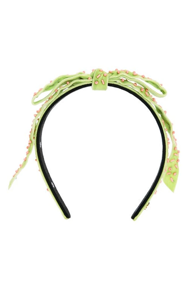 Lele Sadoughi Beaded Velvet Ribbon Headband in Parakeet at Nordstrom