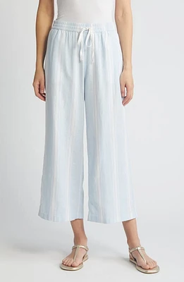 caslon(r) Stripe Drawstring Wide Leg Linen Blend Pants at Nordstrom,