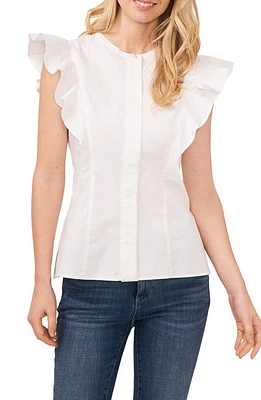 CeCe Ruffle Sleeve Stretch Cotton Poplin Top Ultra White at Nordstrom,