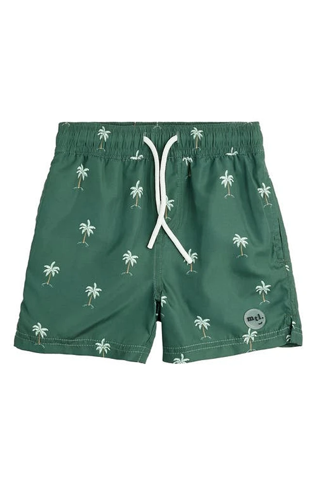 MILES BABY Kids' Palm Trees on Forest Swim Trunks Green Dark at Nordstrom,