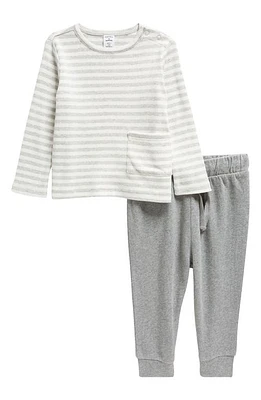 Nordstrom Stripe Long Sleeve Pocket Top & Joggers Set Grey Dark Heather- at Nordstrom,