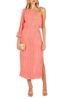 Petal & Pup Pontee Pleated One-Shoulder Midi Dress Coral at Nordstrom,