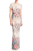 Adrianna Papell Matelassé Floral Jacquard Column Gown Blush Multi at Nordstrom,