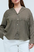 Madewell Stripe Resort Long Sleeve Seersucker Button-Up Shirt in Dark Olive at Nordstrom, Size 2X