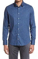 Stone Rose Bird Print Trim Fit Stretch Cotton Button-Up Shirt in Navy at Nordstrom, Size Medium