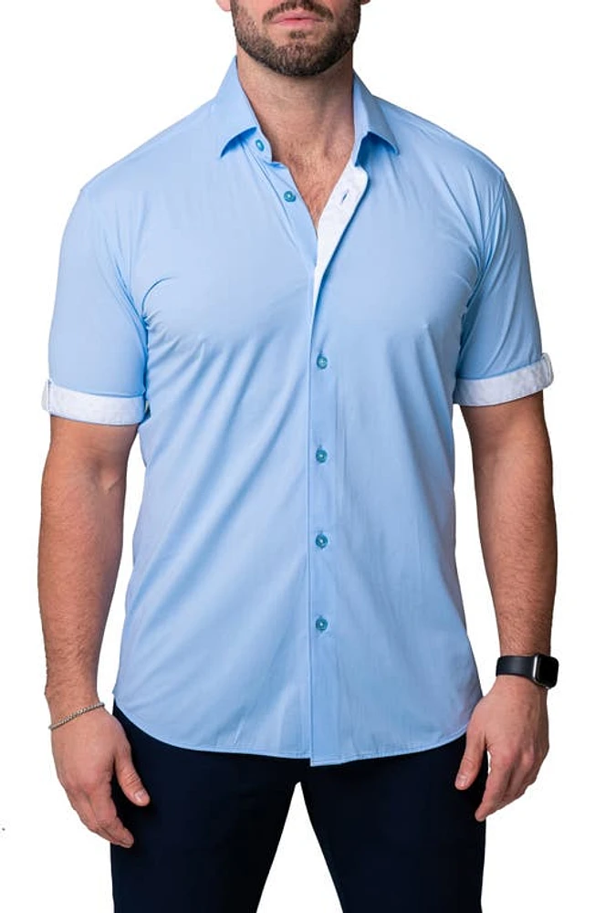 Maceoo Galileo Pur Blue Stretch Short Sleeve Button-Up Shirt at Nordstrom,