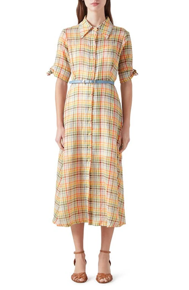 LK Bennett Saffron Midi Seersucker Shirtdress Blue/Yellow Multi at Nordstrom, Us