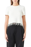 Endless Rose Imitation Pearl Hem Short Sleeve Sweater at Nordstrom,