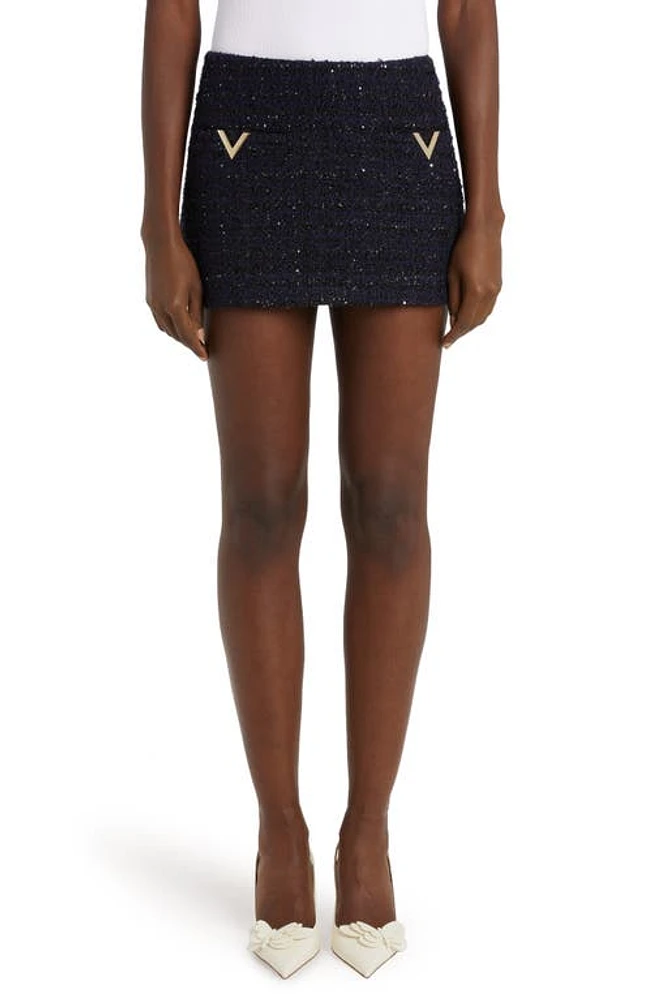 Valentino Garavani Logo Detail Metallic Tweed Miniskirt Navy/Lurex at Nordstrom, Us