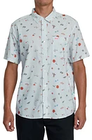 RVCA Luke Toy Print Short Sleeve Button-Up Shirt Light Blue at Nordstrom,