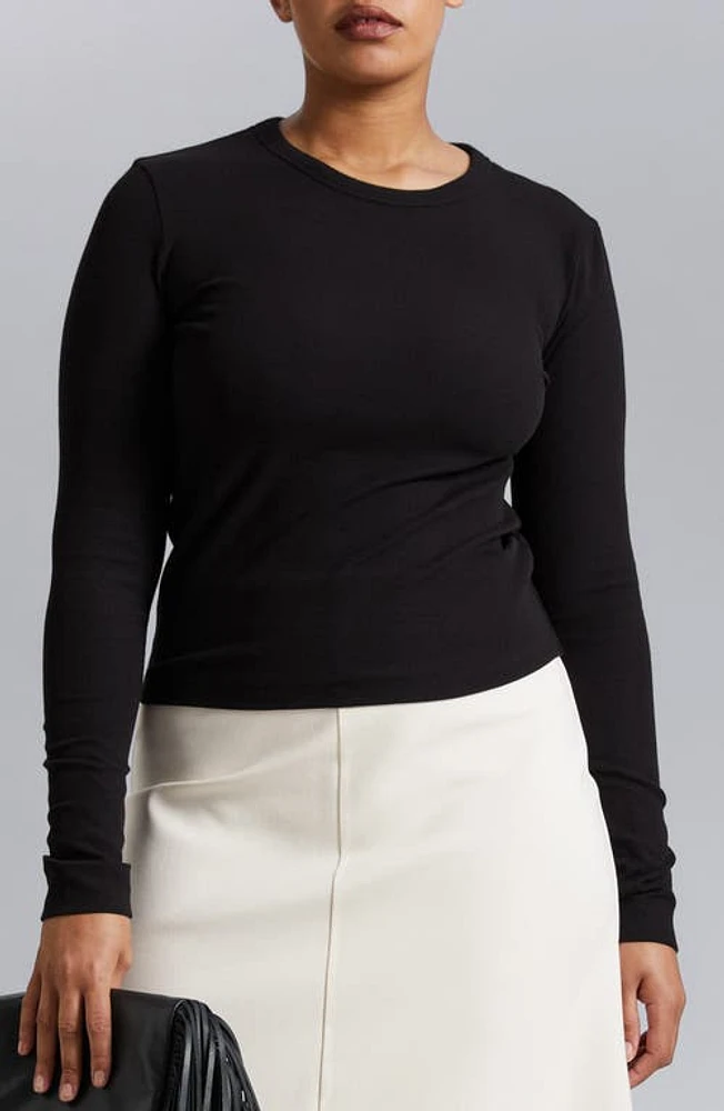 & Other Stories St. Georgina Rib Long Sleeve Cotton T-Shirt Black Dark at Nordstrom,