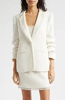 Cinq à Sept Kimmie Metallic Fringe Ruched Sleeve Blazer at Nordstrom,