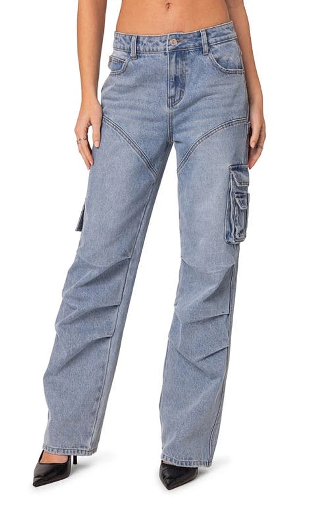 EDIKTED Winslow Straight Leg Cargo Jeans Light-Blue at Nordstrom,