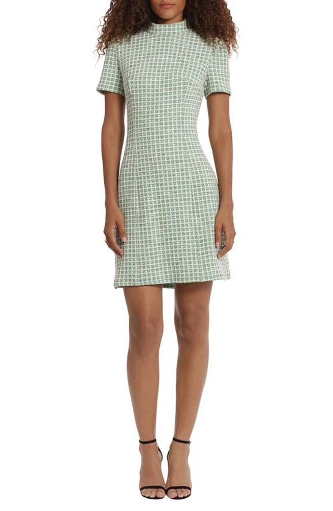 DONNA MORGAN FOR MAGGY Short Sleeve Tweed Minidress Green Multi at Nordstrom,