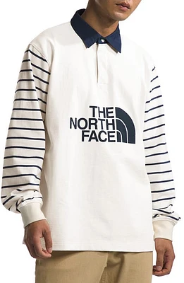 The North Face Cotton Graphic Rugby Shirt White Dune Window Blind Stripe at Nordstrom,